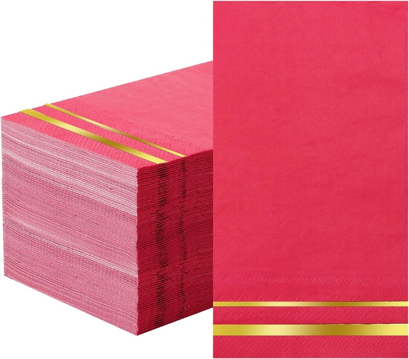 Tamone 100PCS 3-Ply Red Napkins - Red and Gold Napkins Disposable - Premium Quality Paper Napkins Soft and Absorbent for Party - Image 1